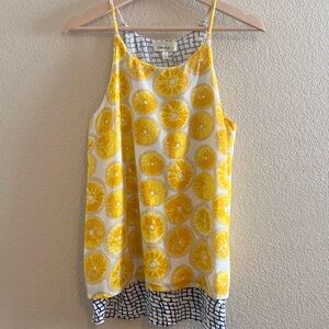 Anthropologie Porridge Lemon Print Double Layer Tank Top Size Small